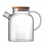 Ceainic din sticlă termorezistentă 1800 ml cu capac din bambus culoarea nucului, filtru tip sită, transparent,capac aspect lemn natural