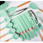 Set cutite otel inoxidabil si ustensile de bucatarie in suport 20 piese, Verde deschis.