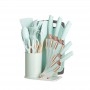 Set cutite otel inoxidabil si ustensile de bucatarie in suport 20 piese, Verde deschis.