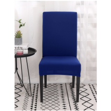 Husă elastică pentru scaun cu spătar, albastru, material tip mătase, lavabilă