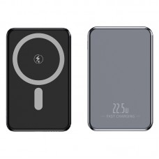 Powerbank Magnetic MagSafe 5000mAh, Încărcare Wireless 15W, USB-C PD 22.5W, Compact, Fixare Magnetică Puternică. Negru cu gri