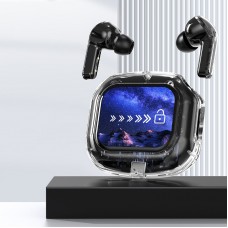 Căști wireless cu ecran tactil color și Bluetooth 5.4 – Negru, cu husă transparentă