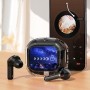 Căști wireless cu ecran tactil color și Bluetooth 5.4 – Negru, cu husă transparentă