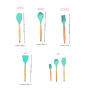 Set 12 ustensile de bucatarie din silicon termorezistent si maner din lemn natural, Verde inchis