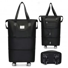 Geantă de voiaj pliabilă cu roți și mâner telescopic, 36–55L, culoare negra — practică, încăpătoare și ușor de transportat