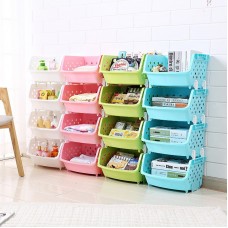 Set 2 Cosuri de depozitare durabil, stivuibil, Cutie de depozitare fructe si legume, Cos organizator de bucatarie, pentru baie, 36*33*20 cm, Roz aprins