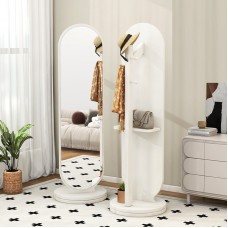 Oglindă ovală de podea pe suport, Oglinda rotativa pe stand, 166*44 cm, 360°, Alb