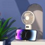 Ventilator portabil pliabil, wireless, cu 5 trepte de viteză, suport telefon, USB, baterie reîncărcabilă 1200 mAh, silențios, bej