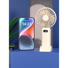 Ventilator portabil pliabil, wireless, cu 5 trepte de viteză, suport telefon, USB, baterie reîncărcabilă 1200 mAh, silențios, bej
