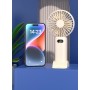 Ventilator portabil pliabil, wireless, cu 5 trepte de viteză, suport telefon, USB, baterie reîncărcabilă 1200 mAh, silențios, bej