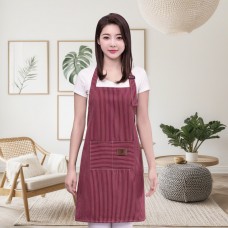 Șorț de bucătărie sau gratar din bumbac, cu buzunare, 70x75 cm, rosu cu model în dungi