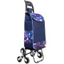 Cărucior de cumpărături pliabil cu 6 roți pentru urcarea scărilor – husă impermeabilă, 102x40x20 cm, Albastru cu model.