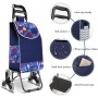 Cărucior de cumpărături pliabil cu 6 roți pentru urcarea scărilor – husă impermeabilă, 102x40x20 cm, Albastru cu model.