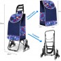 Cărucior de cumpărături pliabil cu 6 roți pentru urcarea scărilor – husă impermeabilă, 102x40x20 cm, Albastru cu model.