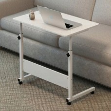 Masa laptop reglabila cu blat din  lemn, mini birou cu roti, ajustabila,  60*40 cm, Alb