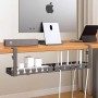 Suport organizator extensibil sub birou, reglabil 43–74 cm, pentru cabluri, routere și accesorii, montaj fără găurire, negru