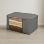 Organizator Textil pentru Depozitare, 3 Compartimente, 60x45x30 cm, cu Fermoar și Mânere, Inserții Transparente, Gri