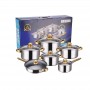 Set de vase 12 articole din oțel inoxidabil (oale, crăticioară, tigaie). Auriu