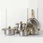 Set de vase 12 articole din oțel inoxidabil (oale, crăticioară, tigaie). Auriu