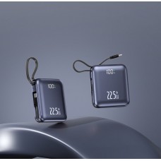 Powerbank universal 20.000 mAh cu cablu integrat, două ieșiri (Type-C și Lightning) și port unic de încărcare Type-C. Gri Powerbank universal 20.000 mAh cu cablu integrat, două ieșiri (Type-C și Lightning) și port unic de încărcare Type-C. Gri