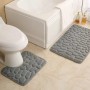 Set 2  covorașe 3-D antiderapante pentru baie și toaletă, 50x80 si 50x40– model cu textură de pietre marine, gri inchis