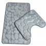 Set 2  covorașe 3-D antiderapante pentru baie și toaletă, 50x80 si 50x40– model cu textură de pietre marine, gri inchis