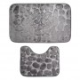Set 2  covorașe 3-D antiderapante pentru baie și toaletă, 60x40 si 40x40– model cu textură de pietre marine, gri inchis