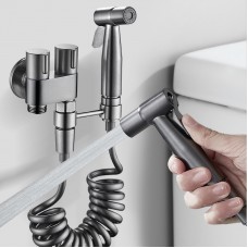 Set de duș pentru toaletă cu control dual, furtun telescopic și pulverizator presurizat – oțel inoxidabil, gri închis