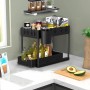 Raft de depozitare mobil, organizator pentru bucătărie/baie, cu 2 polite, cărucior multifuncțional, raft cu mai multe etaje, 39.5*21.6*37cm, Negru