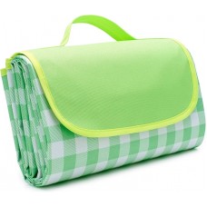 Covor de picnic și plajă impermeabil, pliabil, cu mâner, 200×200 cm – verde cu carouri albe