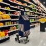 Cărucior de cumpărături pliabil cu 6 roți pentru urcarea scărilor – husă impermeabilă, 102x40x20 cm, Albastru inchis.