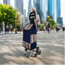 Cărucior de cumpărături pliabil cu 6 roți pentru urcarea scărilor – husă impermeabilă, 102x40x20 cm, Albastru inchis.