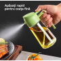 Sticlă 2 în 1 pentru ulei, 470 ml– turnare și pulverizare, design modern și eficient pentru bucătărie