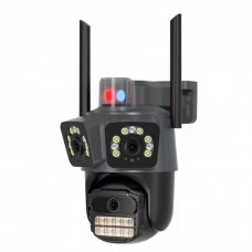 Cameră Supraveghere Wi-Fi PTZ, 15MP, 3 Lentile, Vizibilitate 100m, Detecție AI, IP66, Control prin Aplicație, cardul de memorie 64 GB, Negru