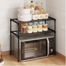 Etajeră de bucătărie cu 2 rafturi – Organizator negru pentru spațiul de deasupra cuptorului cu microunde