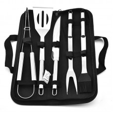 Set ustensile grătar 5 piese cu husă, inox, mânere ergonomice, pentru BBQ și picnic, argintiu