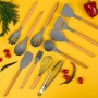 Set cutite otel inoxidabil si ustensile de bucatarie in suport 20 piese, Gri