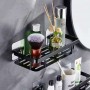 Etajeră de baie autoadezivă din aluminiu, montaj fără găurire, dreptunghi lung, negru mat– 30x13x4,8 cm