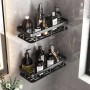 Etajeră de baie autoadezivă din aluminiu, montaj fără găurire, dreptunghi lung, negru mat– 30x13x4,8 cm