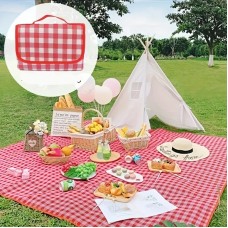 Covor de picnic și plajă impermeabil, pliabil, cu mâner, 200×150 cm – rosu cu carouri albe