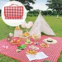 Covor de picnic și plajă impermeabil, pliabil, cu mâner, 200×150 cm – rosu cu carouri albe