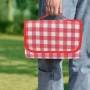 Covor de picnic și plajă impermeabil, pliabil, cu mâner, 200×150 cm – rosu cu carouri albe