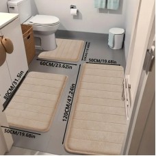 Set 3 covorașe de baie antiderapante din spumă cu memorie, bej, lavabile – 120x50 cm, 80x50 cm, 60x50 cm
