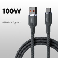 Cablu USB A– Type-C Romoss, 100 W, pentru încărcare rapidă – fiabil, rezistent și compatibil, 1,2 m, Gri.